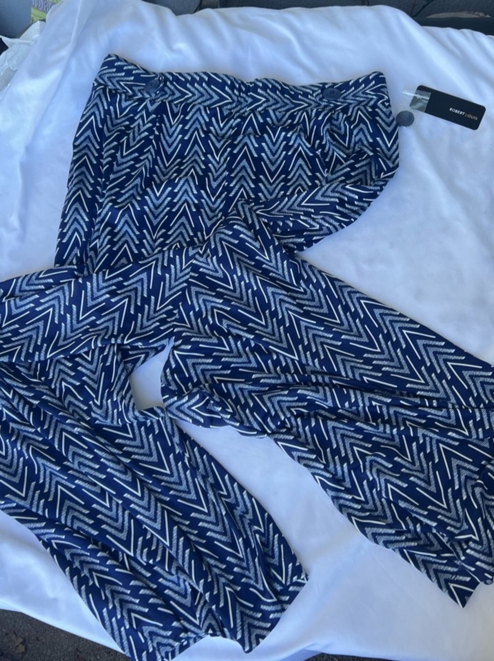 Robert Louis Chevron Print Wide Leg Pants Blue & White - Business / Flowy new
